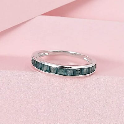 Luxoro 10K White Gold AAA Grandidierite Half Eternity Band Ring (Size 11.0) 1.10 ctw
