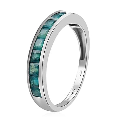 Luxoro 10K White Gold AAA Grandidierite Half Eternity Band Ring (Size 11.0) 1.10 ctw