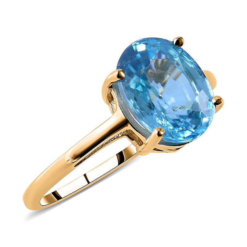 Luxoro 10K Yellow Gold Premium Ratanakiri Blue Zircon Solitaire Ring (Size 5.0) 4.25 ctw