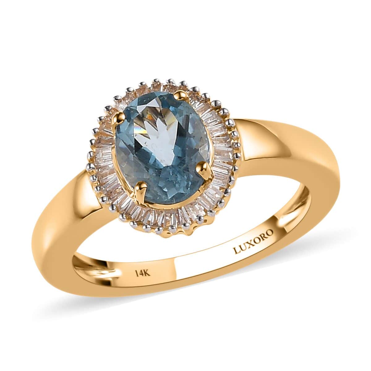 Luxoro 14K Yellow Gold AAA Santa Maria Aquamarine and G-H I2 Diamond Halo Ring (Size 5.0) 1.30 ctw image number 0