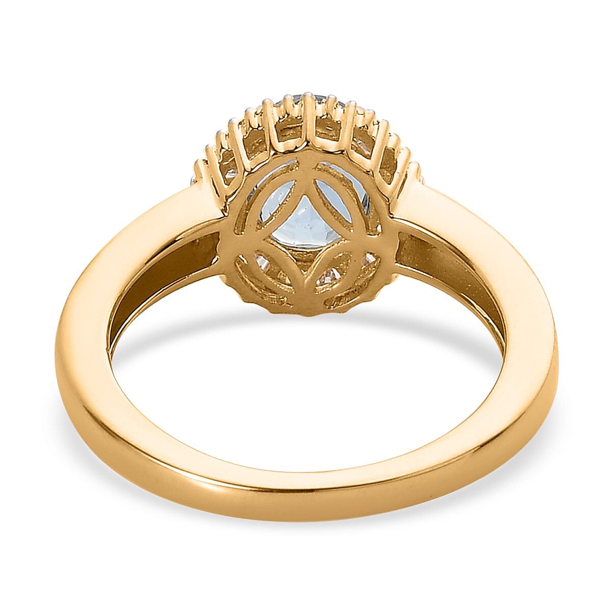 Luxoro 14K Yellow Gold AAA Santa Maria Aquamarine and G-H I2 Diamond Halo Ring (Size 5.0) 1.30 ctw