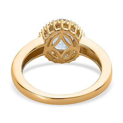 Luxoro 14K Yellow Gold AAA Santa Maria Aquamarine and G-H I2 Diamond Halo Ring (Size 5.0) 1.30 ctw