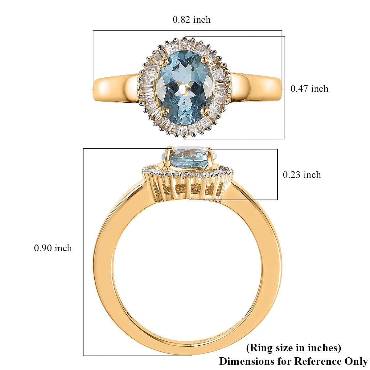 Luxoro 14K Yellow Gold AAA Santa Maria Aquamarine and G-H I2 Diamond Halo Ring (Size 5.0) 1.30 ctw