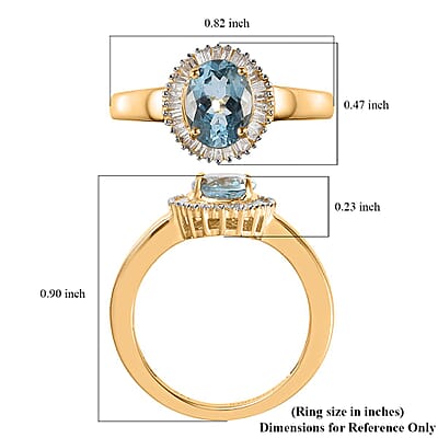 Luxoro 14K Yellow Gold AAA Santa Maria Aquamarine and G-H I2 Diamond Halo Ring (Size 5.0) 1.30 ctw