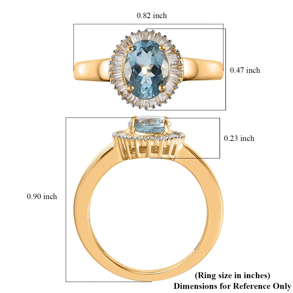 Luxoro 14K Yellow Gold AAA Santa Maria Aquamarine and G-H I2 Diamond Halo Ring (Size 5.0) 1.30 ctw image number 5