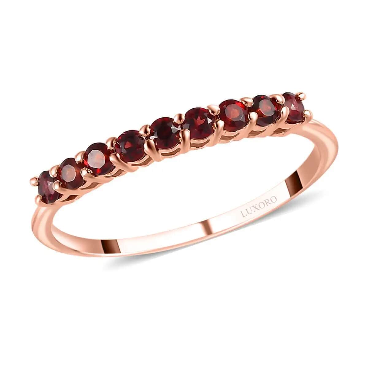 Luxoro Premium Anthill Garnet 0.40 ctw Ring, 10K Rose Gold Ring, Half Band Ring, 9 Stone Ring, Gold Half Band Ring, Garnet Band Ring (Size 11.00) image number 0