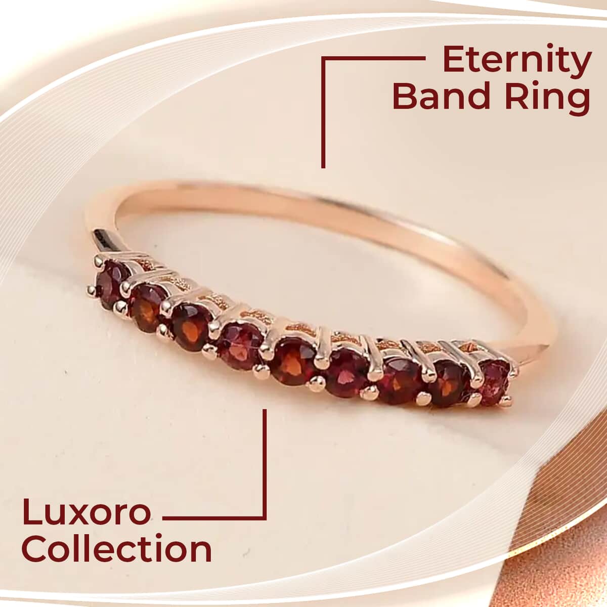 Luxoro Premium Anthill Garnet 0.40 ctw Ring, 10K Rose Gold Ring, Half Band Ring, 9 Stone Ring, Gold Half Band Ring, Garnet Band Ring (Size 11.00) image number 1