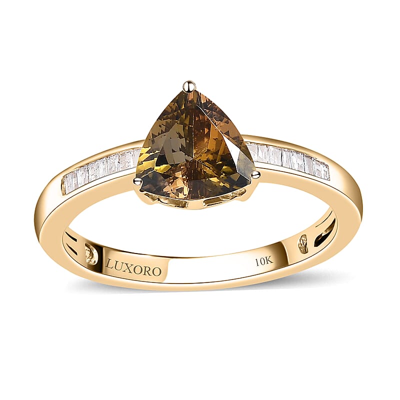 Luxoro 10K Yellow Gold Premium Golden Tanzanite and G-H I3 Diamond Ring (Size 5.0) 1.35 ctw