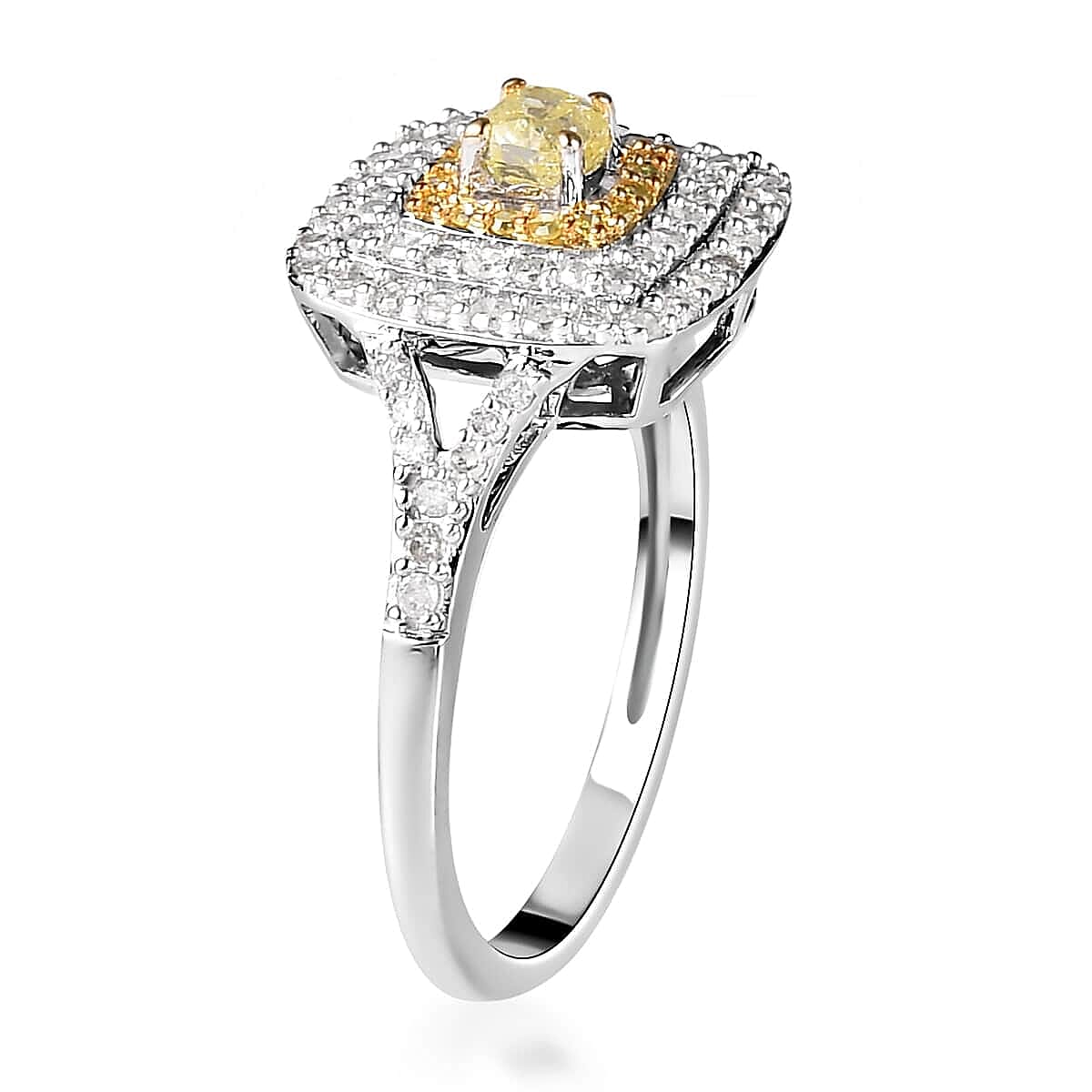 Luxoro 10K White Gold I3 Natural Yellow and Diamond Ring (Size 5.0) 0.60 ctw