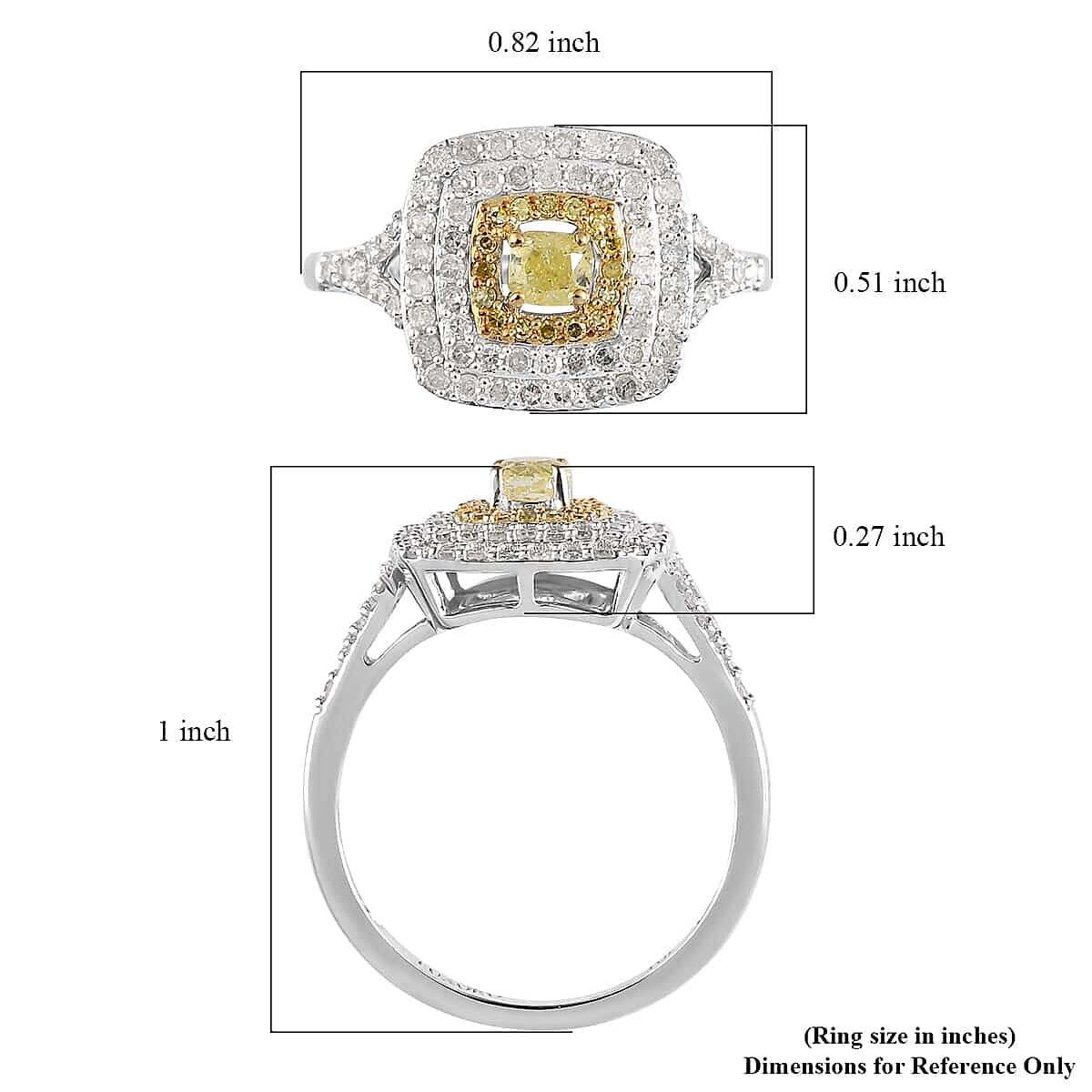 Luxoro 10K White Gold I3 Natural Yellow and Diamond Ring (Size 5.0) 0.60 ctw