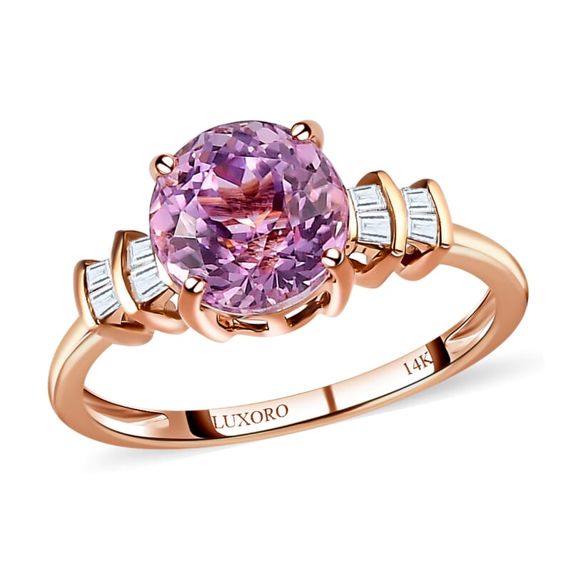 Luxoro 14K Rose Gold AAA Martha Rocha Kunzite and G-H I2 Diamond Ring (Size 5.0) 2.30 Grams 2.65 ctw