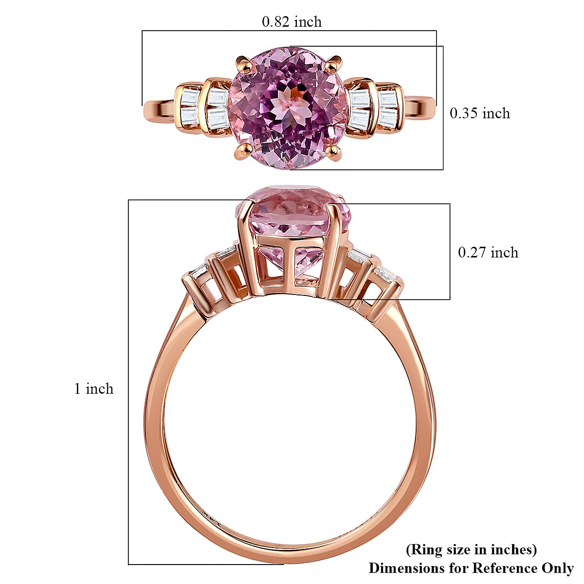 Luxoro 14K Rose Gold AAA Martha Rocha Kunzite, Diamond (G-H, I2) Ring (Size 5.0) 2.65 ctw