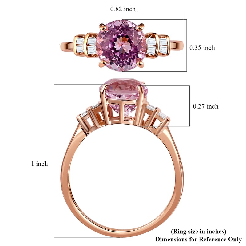 Luxoro 14K Rose Gold AAA Martha Rocha Kunzite and G-H I2 Diamond Ring (Size 5.0) 2.30 Grams 2.65 ctw