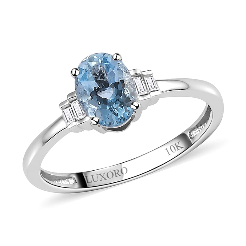 Luxoro 10K White Gold Premium Santa Maria Aquamarine and G-H I3 Diamond Ring (Size 5.0) 0.80 ctw