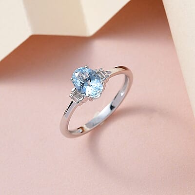 Luxoro 10K White Gold Premium Santa Maria Aquamarine and G-H I3 Diamond Ring (Size 5.0) 0.80 ctw