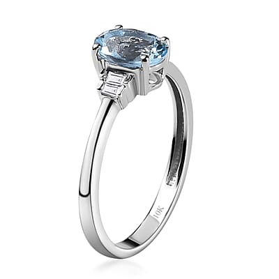 Luxoro 10K White Gold Premium Santa Maria Aquamarine and G-H I3 Diamond Ring (Size 5.0) 0.80 ctw