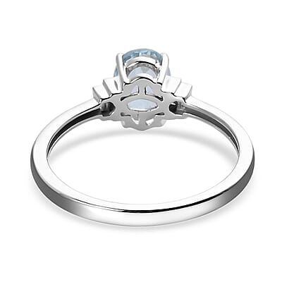 Luxoro 10K White Gold Premium Santa Maria Aquamarine and G-H I3 Diamond Ring (Size 5.0) 0.80 ctw