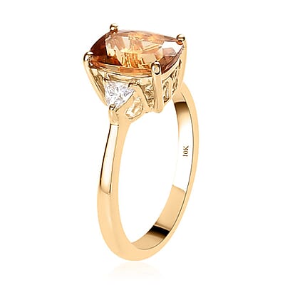 Luxoro 10K Yellow Gold Premium Golden Scapolite and Moissanite Ring (Size 5.0) 2.10 ctw