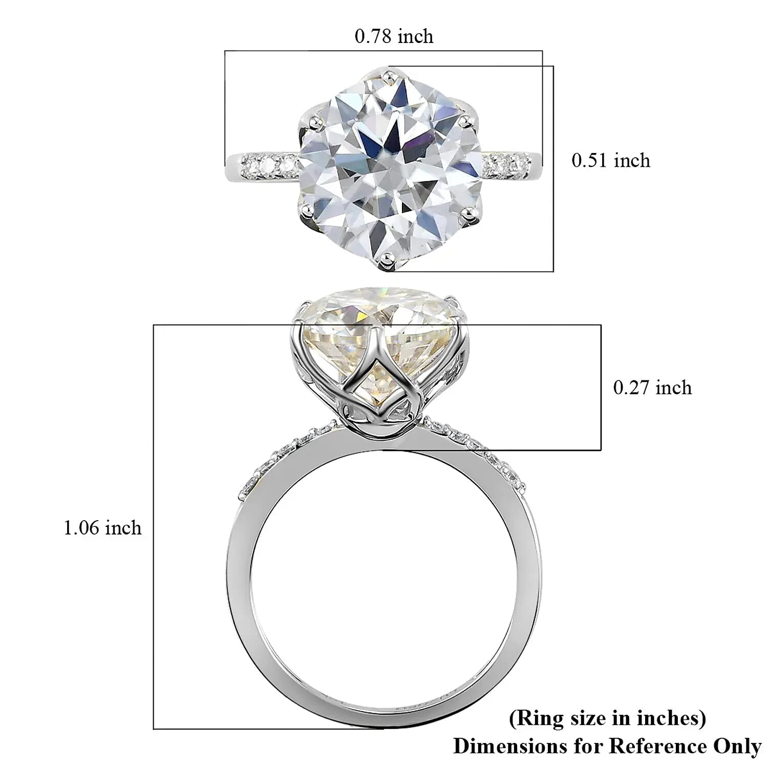10K White Gold Moissanite (Rnd 11 mm) Ring, Solitaire Engagement Ring For Women, Promise Rings (Size 5.0) 4.65 ctw
