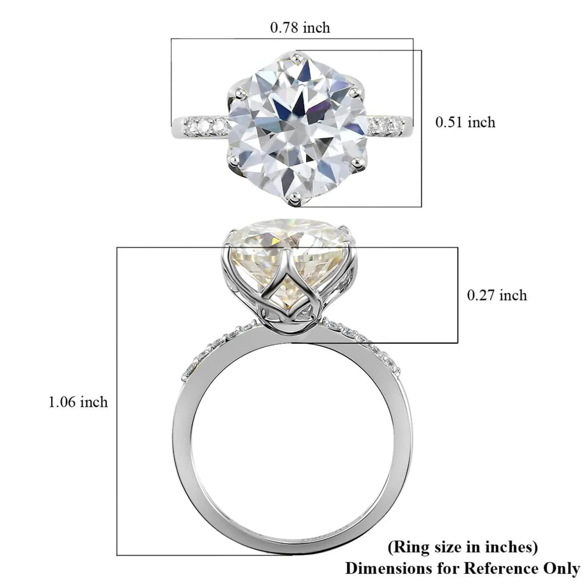 10K White Gold Moissanite (Rnd 11 mm) Ring, Solitaire Engagement Ring For Women, Promise Rings (Size 5.0) 4.65 ctw image number 6