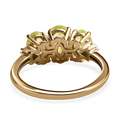 Luxoro 10K Yellow Gold Premium Chrysoberyl and G-H I3 Diamond Trilogy Ring (Size 11.0) 2.00 ctw