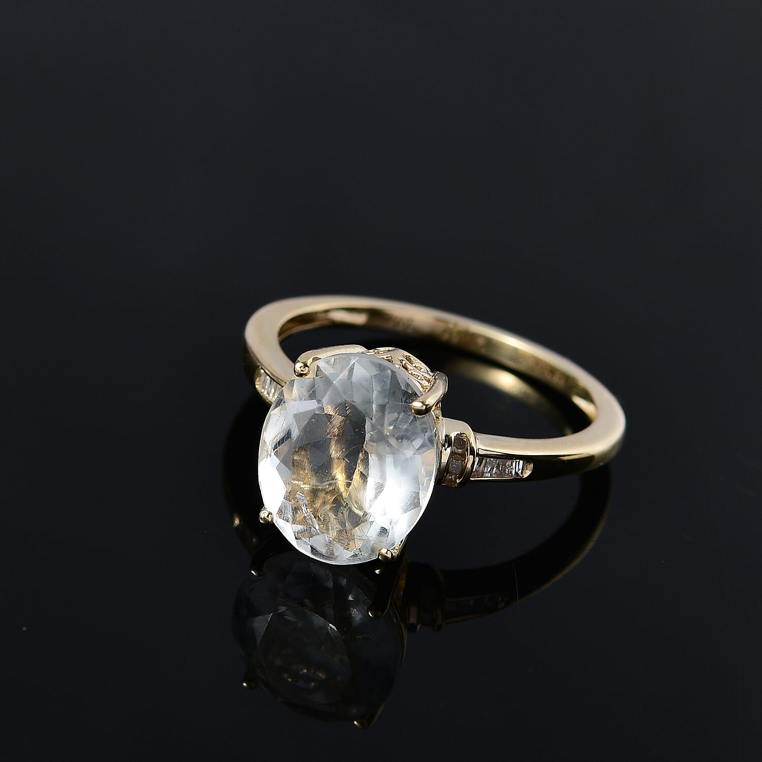 Luxoro 10K Yellow Gold Premium Mexican Hyalite Opal and Diamond Ring (Size 5.0) 2.20 Grams 3.25 ctw with Free UV Flash Light