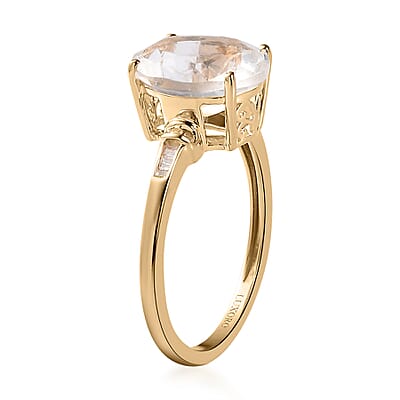 Luxoro 10K Yellow Gold Premium Mexican Hyalite Opal and Diamond Ring (Size 5.0) 2.20 Grams 3.25 ctw with Free UV Flash Light