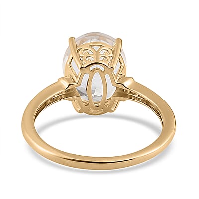 Luxoro 10K Yellow Gold Premium Mexican Hyalite Opal and Diamond Ring (Size 5.0) 2.20 Grams 3.25 ctw with Free UV Flash Light