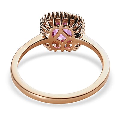 LUXORO 10K Rose Gold AAA Madagascar Pink Sapphire and G-H I3 Diamond Halo Ring (Size 5.0) 2.35 Grams 1.10 ctw