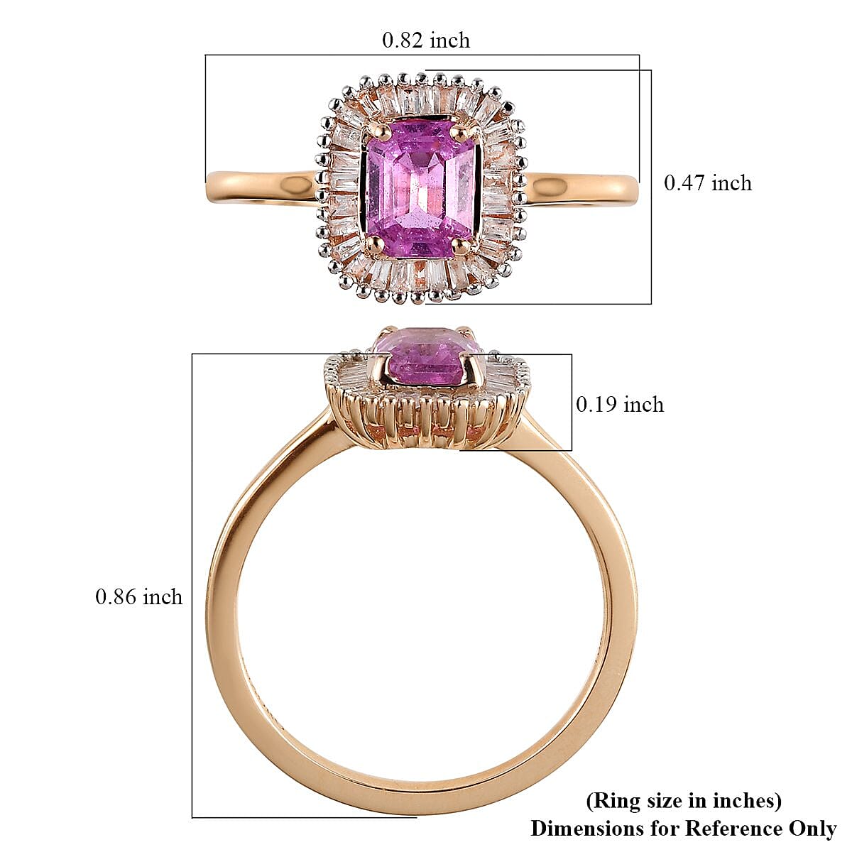 LUXORO 10K Rose Gold AAA Madagascar Pink Sapphire and G-H I3 Diamond Halo Ring (Size 5.0) 2.35 Grams 1.10 ctw