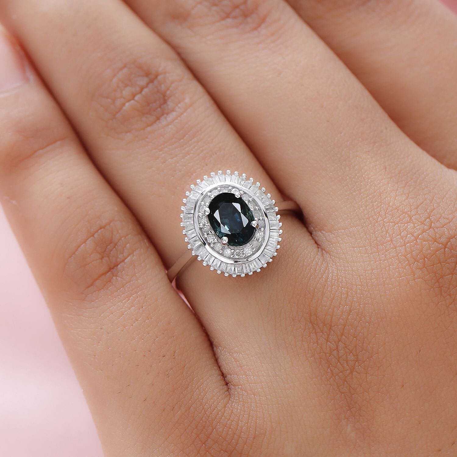 Luxoro 10K White Gold AAA Indigo Sapphire and G-H I3 Diamond Double Halo Ring (Size 5.0) 1.35 ctw