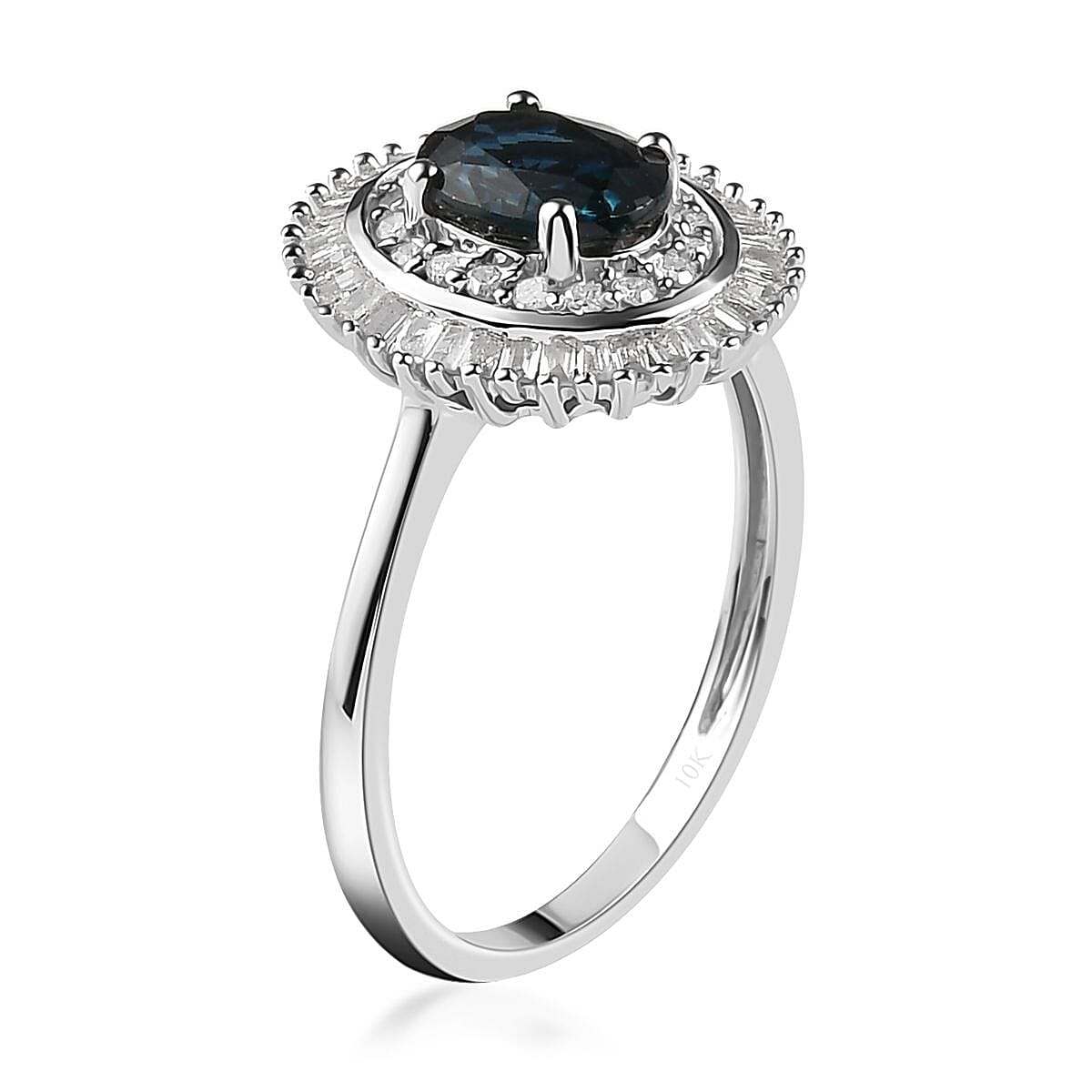 Luxoro 10K White Gold AAA Indigo Sapphire and G-H I3 Diamond Double Halo Ring (Size 5.0) 1.35 ctw