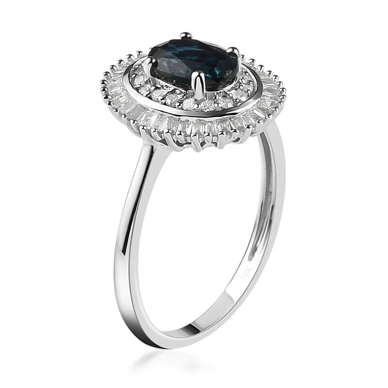 Luxoro 10K White Gold AAA Indigo Sapphire and G-H I3 Diamond Double Halo Ring (Size 5.0) 1.35 ctw