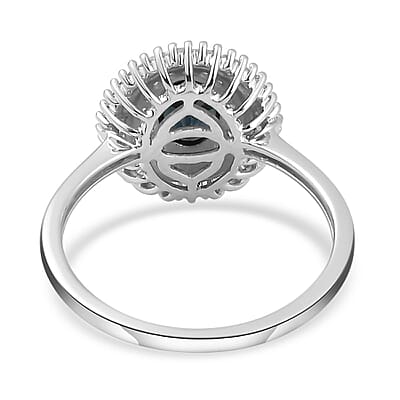 Luxoro 10K White Gold AAA Indigo Sapphire and G-H I3 Diamond Double Halo Ring (Size 5.0) 1.35 ctw
