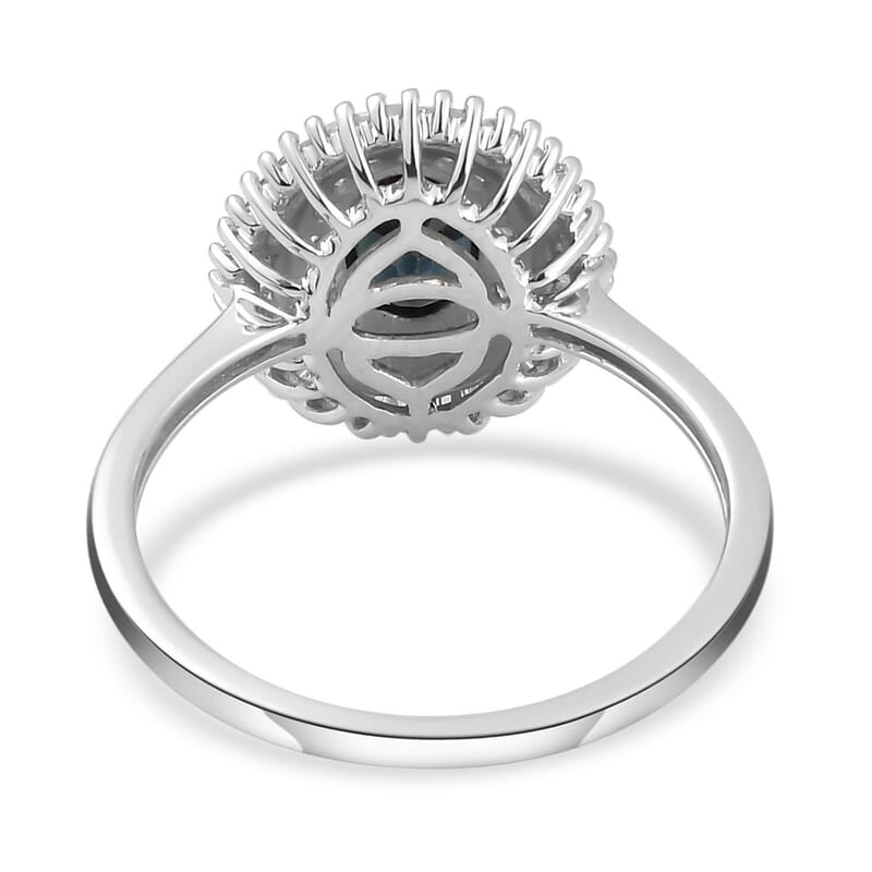 Luxoro 10K White Gold AAA Indigo Sapphire and G-H I3 Diamond Double Halo Ring (Size 5.0) 1.35 ctw