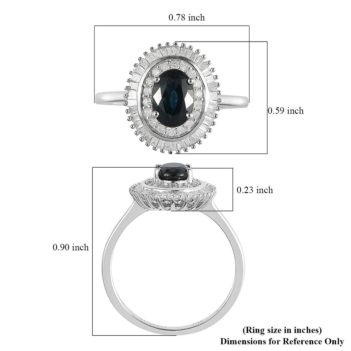 Luxoro 10K White Gold AAA Indigo Sapphire and G-H I3 Diamond Double Halo Ring (Size 5.0) 1.35 ctw