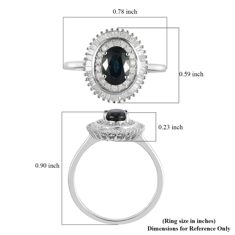 Luxoro 10K White Gold AAA Indigo Sapphire and G-H I3 Diamond Double Halo Ring (Size 5.0) 1.35 ctw