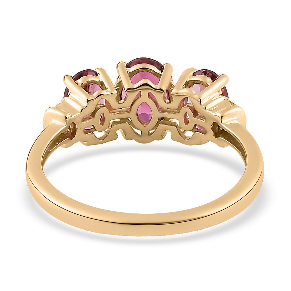 Luxoro AAA Salmon Pink Tourmaline and Diamond Trilogy Ring in 10K Yellow Gold, Pink Tourmaline Jewelry, Birthday Anniversary Wedding Gift For Her 1.70 ctw