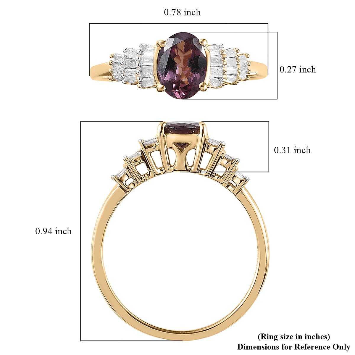 Luxoro 10K Yellow Gold Premium Merelani Color Change Garnet and G-H I3 Diamond Ring (Size 5.0) 1.00 ctw