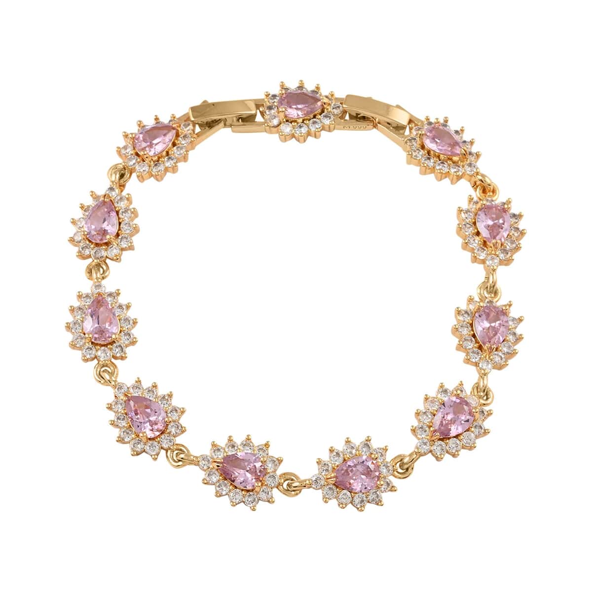 Simulated Pink and White Diamond Bracelet in Goldtone (7.50 In) 7.75 ctw image number 0