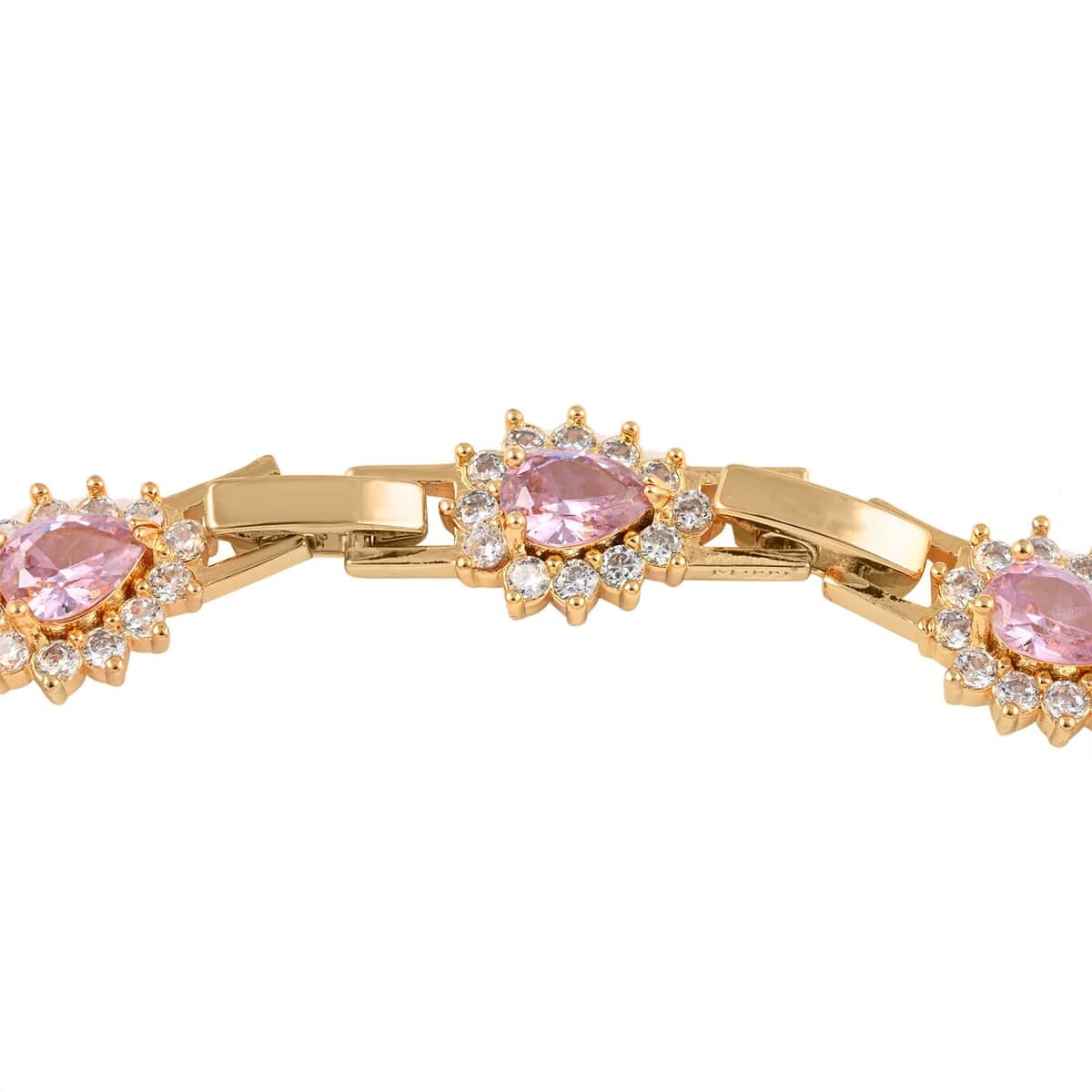 Simulated Pink and White Diamond Bracelet in Goldtone (7.50 In) 7.75 ctw image number 3