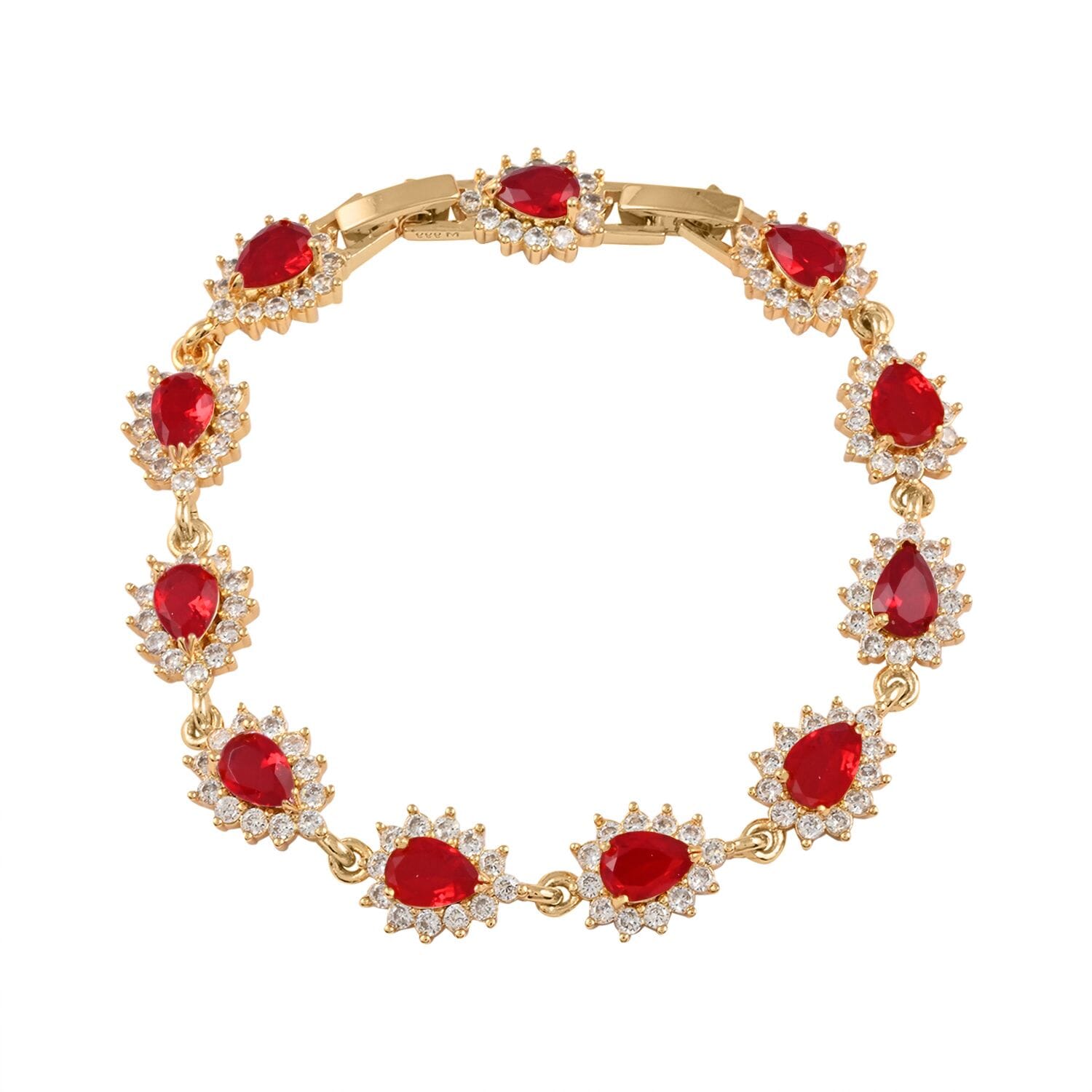 Goldtone Red White Cubic Zirconia Bracelet Jewelry for Women Size 7.5" Ct 7.8