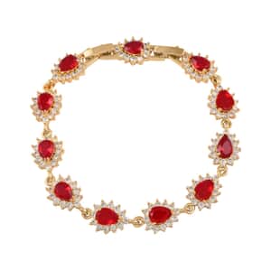 Simulated Red and White Diamond 7.75 ctw Bracelet in Goldtone (7.50 In)