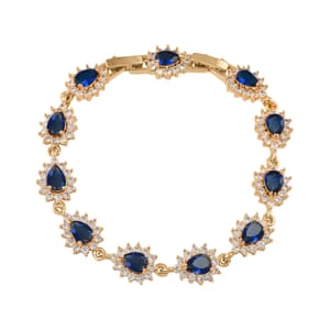 Simulated Blue and White Diamond 7.75 ctw Bracelet in Goldtone (7.50 In)