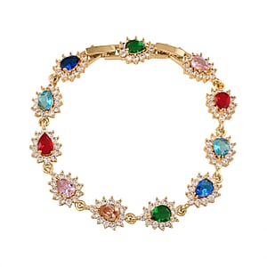 Simulated Multi Color Diamond Bracelet in Goldtone (7.50 In) 7.75 ctw