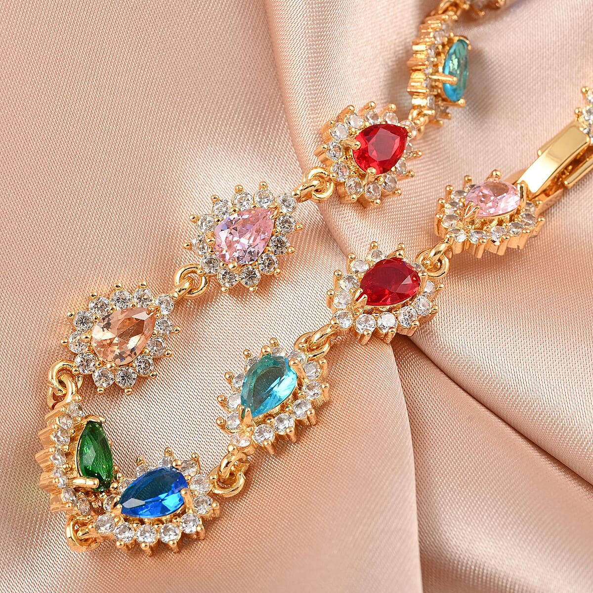 Simulated Multi Color Diamond Bracelet in Goldtone (7.50 In) 7.75 ctw image number 1