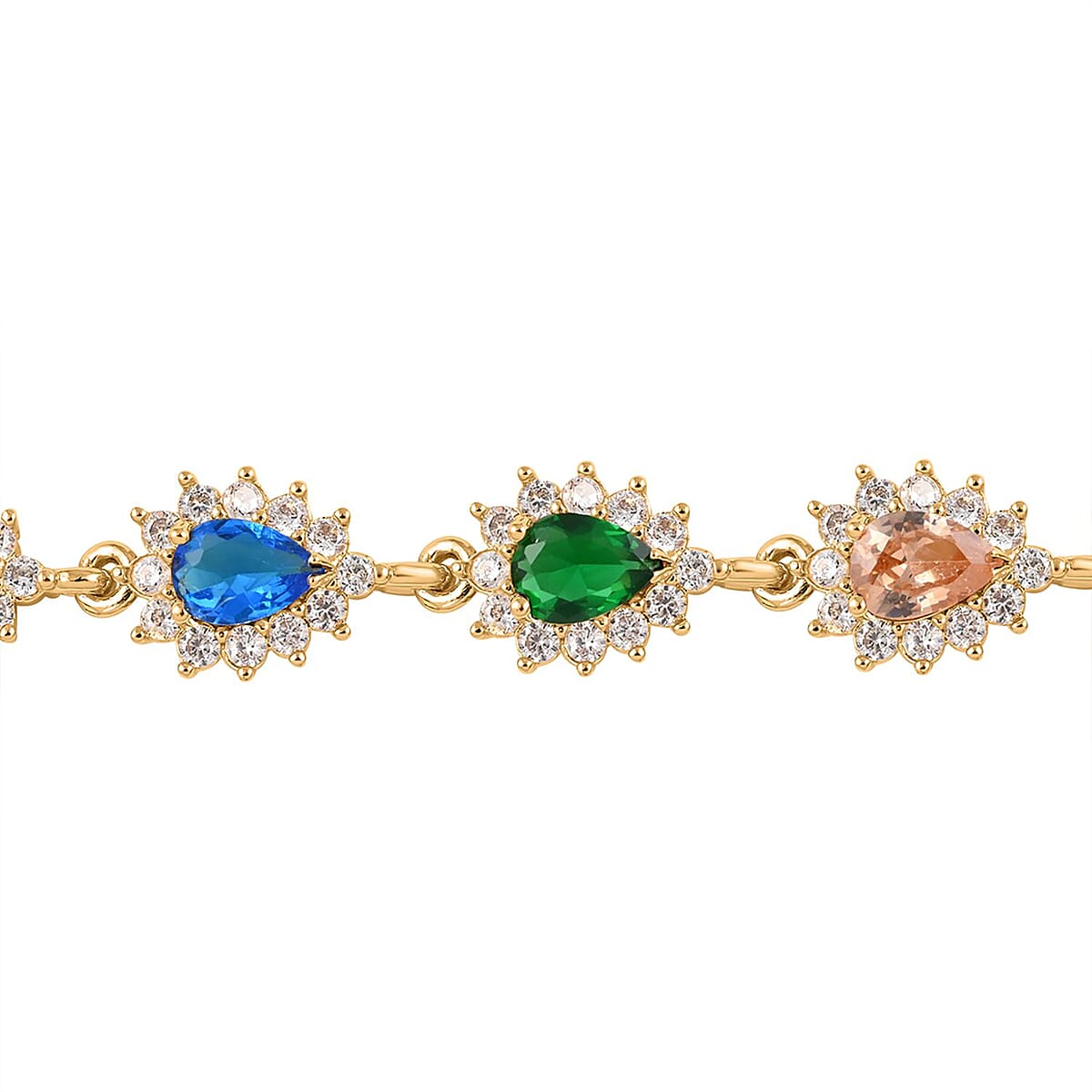 Simulated Multi Color Diamond Bracelet in Goldtone (7.50 In) 7.75 ctw image number 2