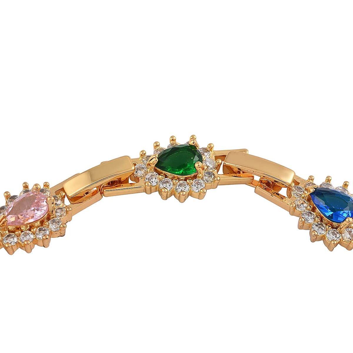 Simulated Multi Color Diamond Bracelet in Goldtone (7.50 In) 7.75 ctw image number 3
