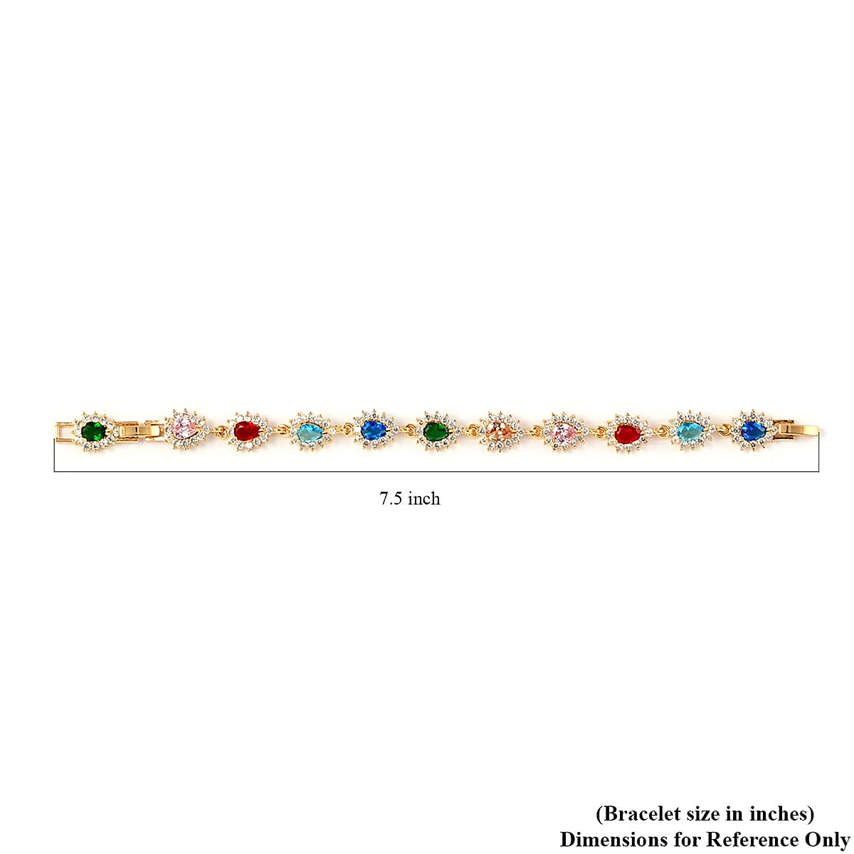 Simulated Multi Color Diamond Bracelet in Goldtone (7.50 In) 7.75 ctw image number 4