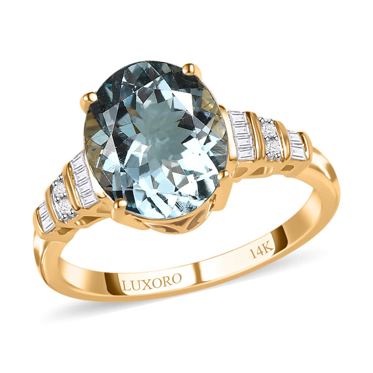 Luxoro 14K Yellow Gold AAA Mangoro Aquamarine and G-H I3 Diamond Ring (Size 6.5) 3.25 ctw image number 0